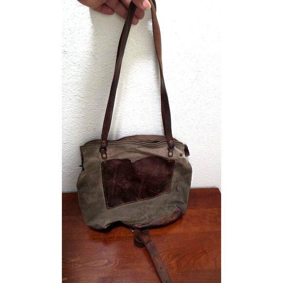 Vintage In Blue Canvas & Leather Crossbody Bag With Adjustable Strap - Picture 4 of 12
